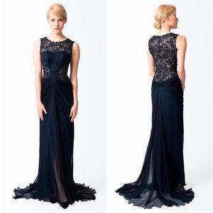 Tadashi Shoji Beaded Chiffon Gown Navy